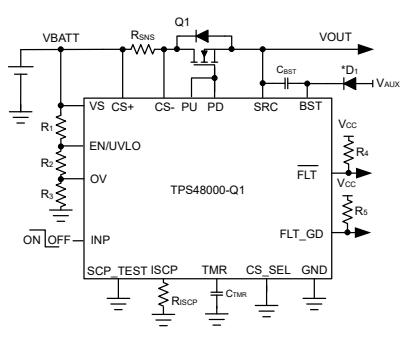 Applikations-Schaltungsdiagramm - Texas Instruments  High-Side-Treiber TPS4800-Q1